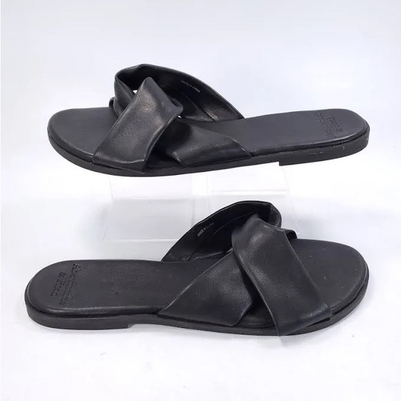 Abercrombie & Fitch Knotted Leather Casual Slide Sandal Womens Size 9 Black - Picture 4 of 5
